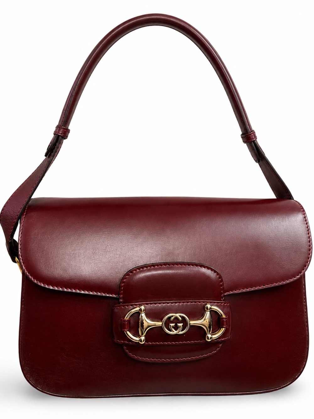 Gucci 1955 Horsebit Shoulder Bag Burgundy Smooth Leather Vintage Gold Hardware